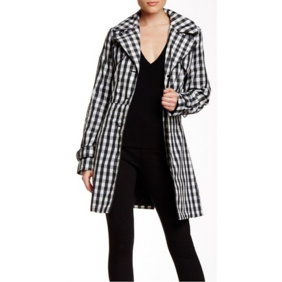 Laundry By Shelli Segal Jackets & Blazers - Laundry by Shelli Segal Black & White Gingham Check Plaid Belted Trench Coat
